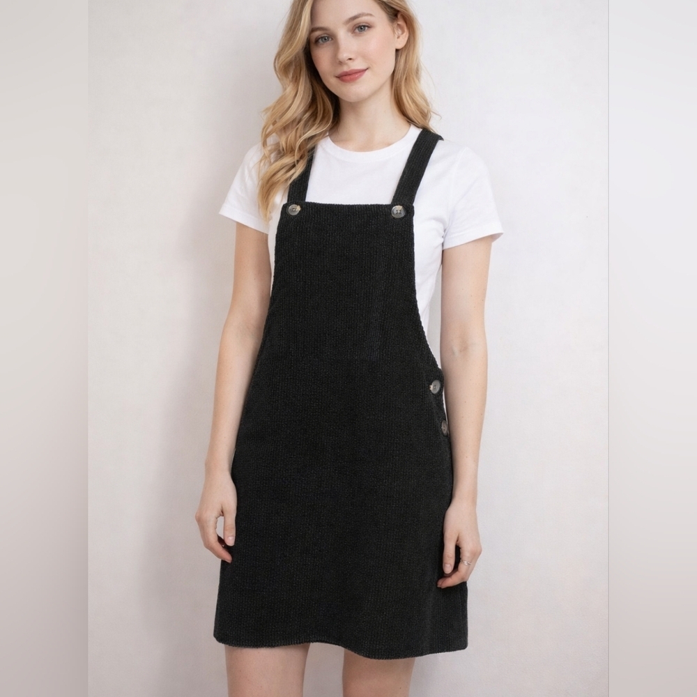 URBAN Romantics Black Corduroy Overall Jumper Dress